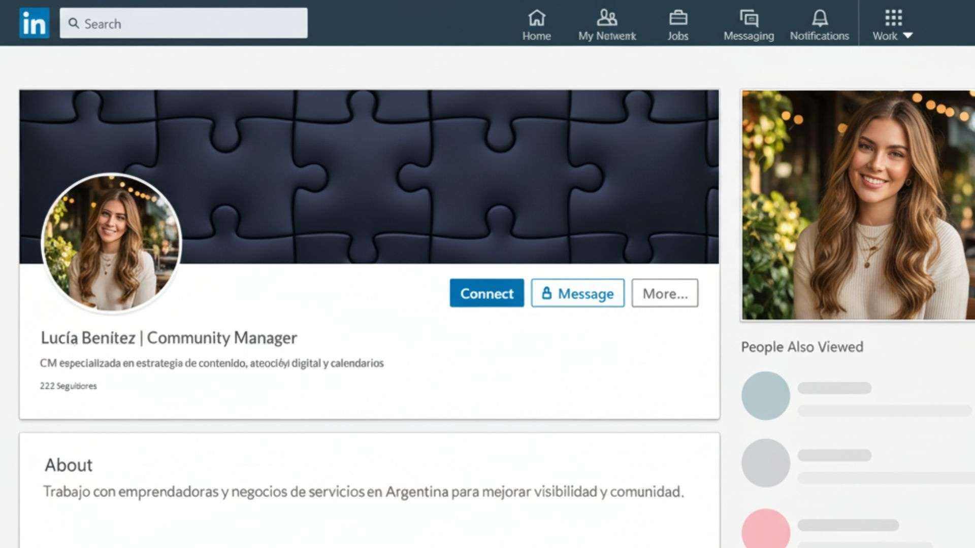 Ejemplo de perfil de LinkedIn para Community Manager
