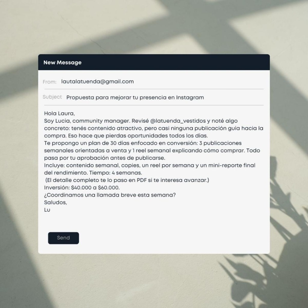 Ejemplo de mensaje por Email